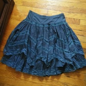 E Shine Plus 2 Tiered Ruffle Lace Trimmed Skirt  M